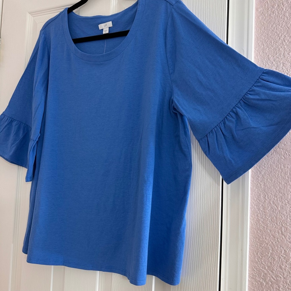 NEW J.Jill Blue Cerulean Soft Stretch Casual Boho Top Half Sleeve Women's XL - Picture 3 of 6